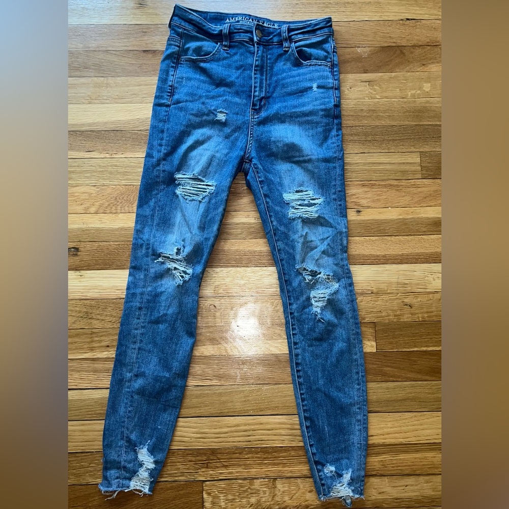high rise super stretch american eagle ripped jeans